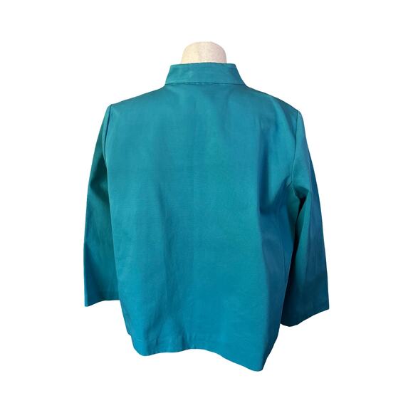 Lafayette 148 New York Teal Swing Jacket XXL 100% Cotton Stand Collar - Picture 5 of 6
